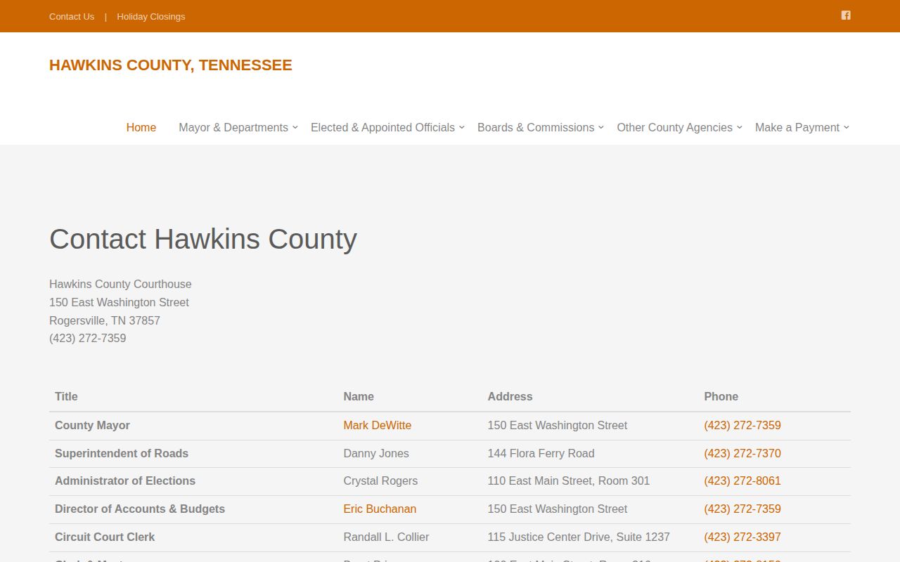 Hawkins County Sheriff booking-record contact source