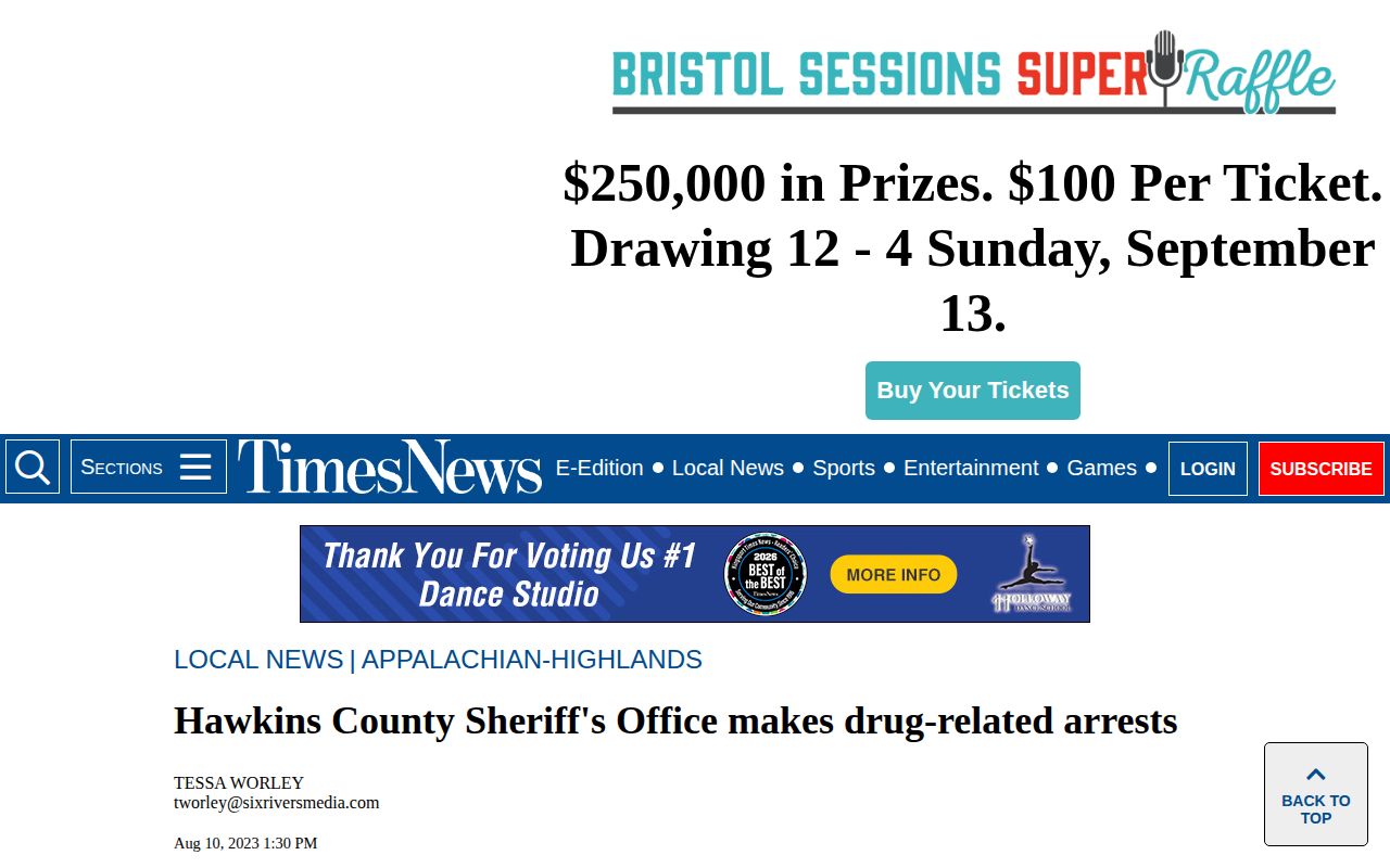 Kingsport Times News report about Hawkins County Sheriff’s Office drug-related arrests